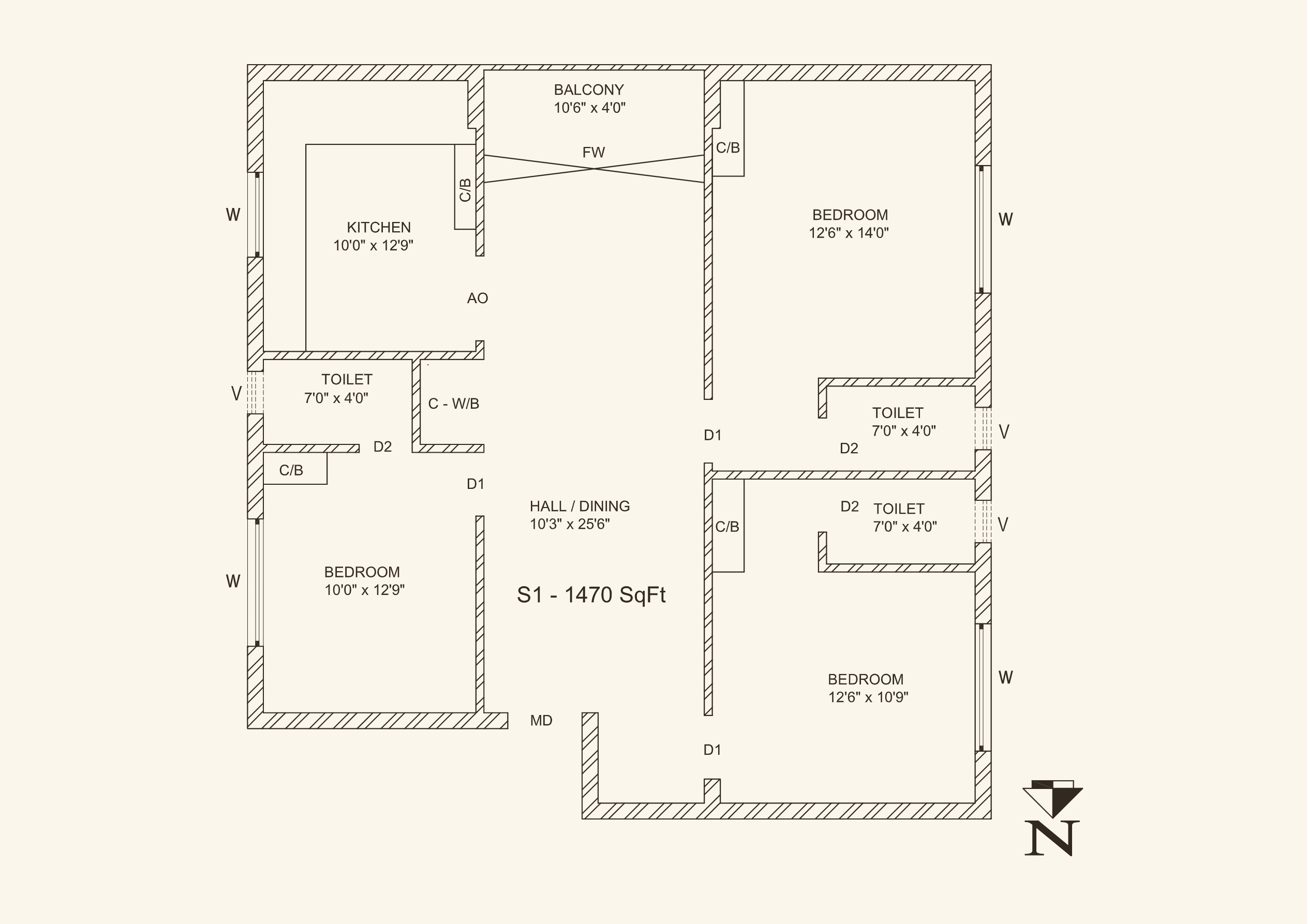 Floor plan of the 1,470 sq ft S1 unit at Sapthaswarangal, Velachery